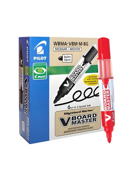 Marker pentru tabla Pilot Vboard Master, varf rotund, 2.3 mm, 10 bucati/cutie, rosu