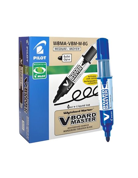Marker pentru tabla reincarcabil Pilot Vboard Master, varf rotund, 2.3 mm, 10 bucati/cutie, albastru