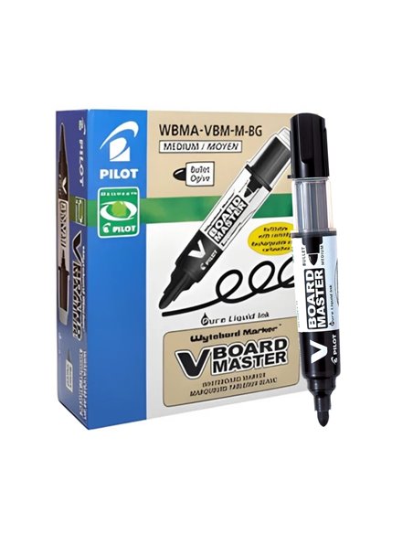 Marker pentru tabla reincarcabil Pilot Vboard Master, varf rotund, 2.3 mm, 10 bucati/cutie, negru
