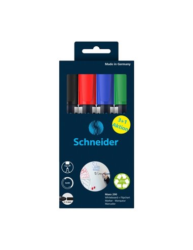Marker Whiteboard Schneider Maxx 290 2 - 3 mm Varf Rotund - Set 4 buc