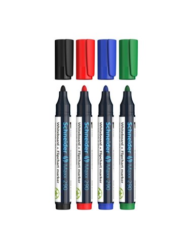 Marker Whiteboard Schneider Maxx 290 2 - 3 mm Varf Rotund - Set 4 buc Marker Whiteboard Schneider Maxx 290 2 - 3 mm Varf Rotund - Set 4 buc