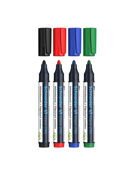 Marker Whiteboard Schneider Maxx 290 2 - 3 mm Varf Rotund - Set 4 buc Marker Whiteboard Schneider Maxx 290 2 - 3 mm Varf Rotund - Set 4 buc
