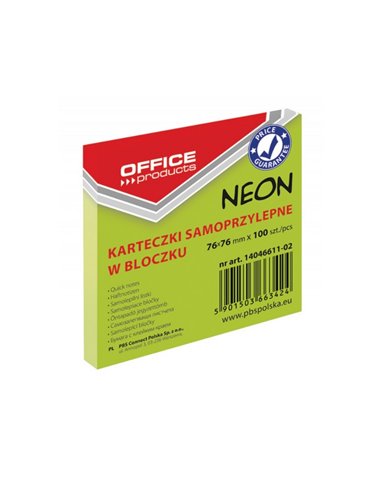 Notes autoadeziv Office Products, 76 x 76 mm, 100 file, Verde neon