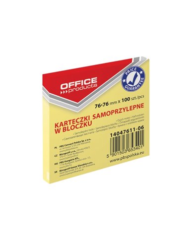 Notes autoadeziv Office Products, 76 x 76 mm, 100 file, Galben pastel