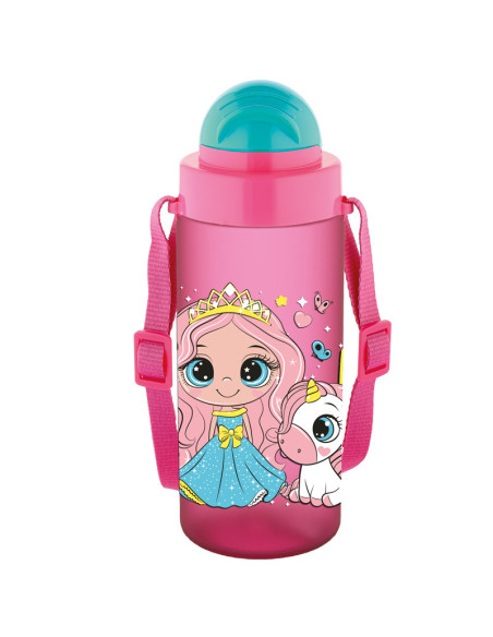 NKT-0106,Sticla apa pt copii tritan soft touch 500ml cu pai si curea transport t-0106 noki