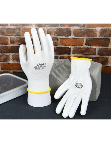 DLEDL521023,Manusi protectie pereche 2 buc poliester cauciucat albe xl deli