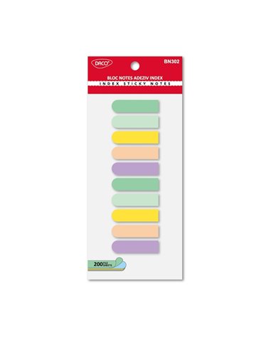 Bloc notes adeziv index plastic 5C Daco BN302, 45 X 12,  Pastel