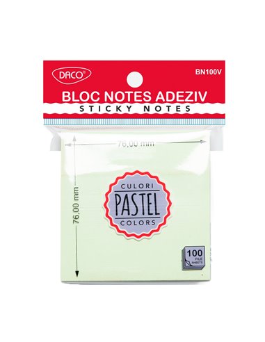 Bloc notes adeziv Daco ( Post-it ) BN100V, 76×76 mm, Verde pastel