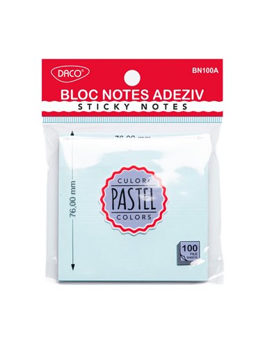 Bloc notes adeziv Daco ( Post-it ) BN100A, 76×76 mm, Albastru pastel