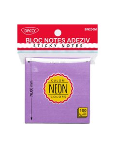 Bloc notes adeziv Daco ( Post-it ) BN200M, 76×76 mm, Mov neon