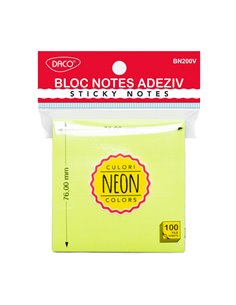 Bloc notes adeziv Daco ( Post-it ) BN200V, 76×76 mm, Verde neon