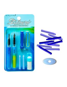 Set 2 stilouri cu cerneala termosensibila + 10 rezerve si radiera, Motiv curcubeu, Baieti