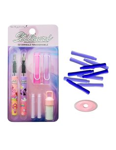 Set 2 stilouri cu cerneala termosensibila + 10 rezerve si radiera, Motiv unicorn