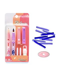 Set 2 stilouri cu cerneala termosensibila + 10 rezerve si radiera, Motiv smyle