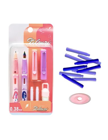 Set 2 stilouri cu cerneala termosensibila + 10 rezerve si radiera, Motiv smyle