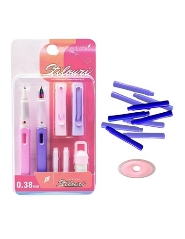 Set 2 stilouri cu cerneala termosensibila + 10 rezerve si radiera, Motiv girl