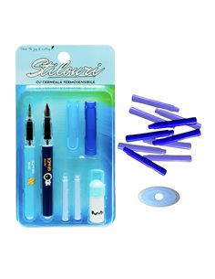 Set 2 stilouri cu cerneala termosensibila + 10 rezerve si radiera, Motiv astro