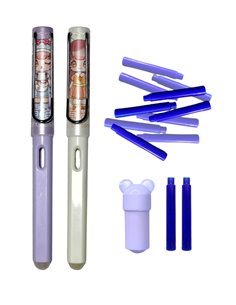 Set 2 stilouri cu cerneala termosensibila + Rezerve, Love, Alb/Mov