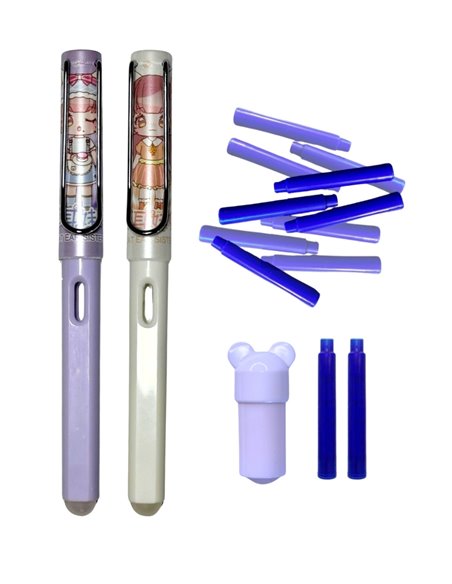 Set 2 stilouri cu cerneala termosensibila + Rezerve, Love, Alb/Mov