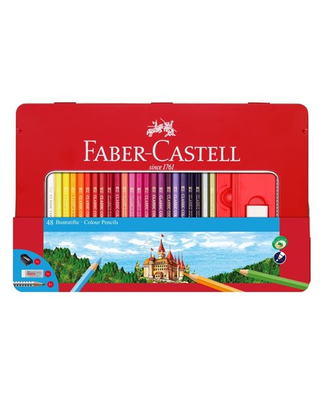 Creioane Colorate Faber-Castell, 48 Culori + 4 Accesorii, Cutie Metal Creioane Colorate Faber-Castell, 48 Culori + 4 Accesorii, Cutie Metal