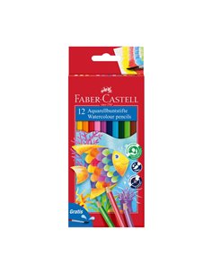 Creioane Colorate Acuarela FABER-CASTELL FC114413, 12 Buc + pensula