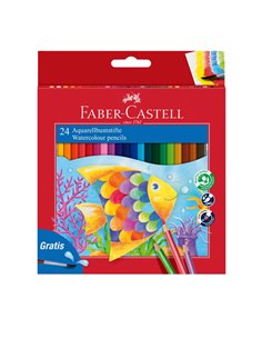 Creioane Colorate Acuarela FABER-CASTELL FC114425, 24 Buc + pensula