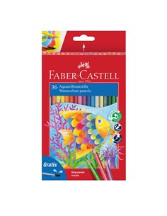 Creioane Colorate Acuarela FABER-CASTELL FC114437, 36 Buc + pensula
