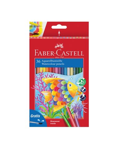 Creioane Colorate Acuarela FABER-CASTELL FC114437, 36 Buc + pensula