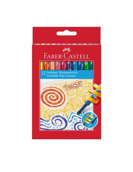 Creioane cerate retractabile Faber-Castell FC120003, 12 culori  Creioane cerate retractabile Faber-Castell FC120003, 12 culori