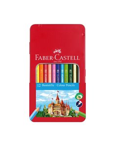 Creioane colorate in cutie de metal FABER-CASTELL FC115801, 12 culori 