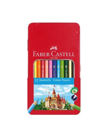 Creioane colorate in cutie de metal FABER-CASTELL FC115801, 12 culori 
