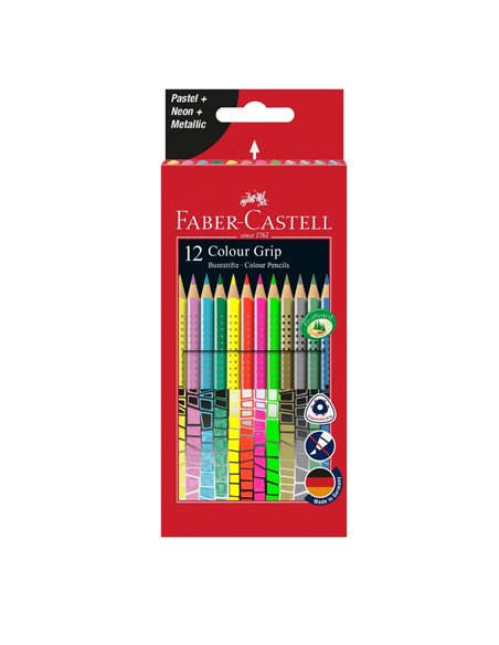 Creioane colorate FABER-CASTELL FC201569, 12 culori speciale grip Creioane colorate FABER-CASTELL FC201569, 12 culori speciale grip