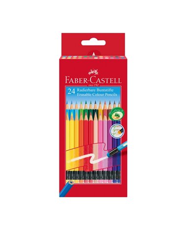 Creioane colorate FABER-CASTELL FC116625, 24 culori cu guma