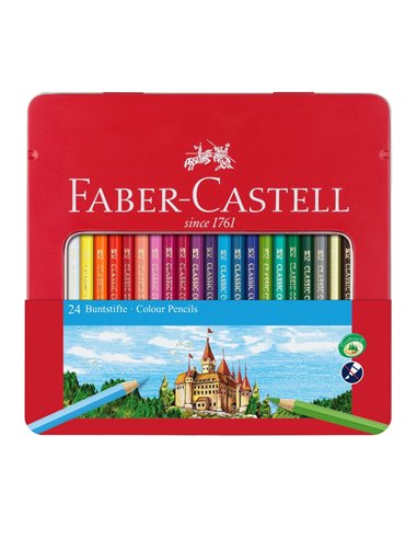 Creioane colorate in cutie metalica FABER-CASTELL FC115824, 24 culori