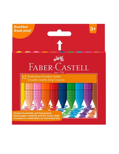 Creioane colorate plastic jumbo grip FABER-CASTELL FC122540, 12 culori 