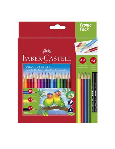 Creioane colorate triunghiulare FABER-CASTELL FC201597, 18+4+2 promo