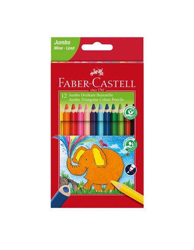 Creioane colorate triunghiulare jumbo FABER-CASTELL FC116501, 12 culori