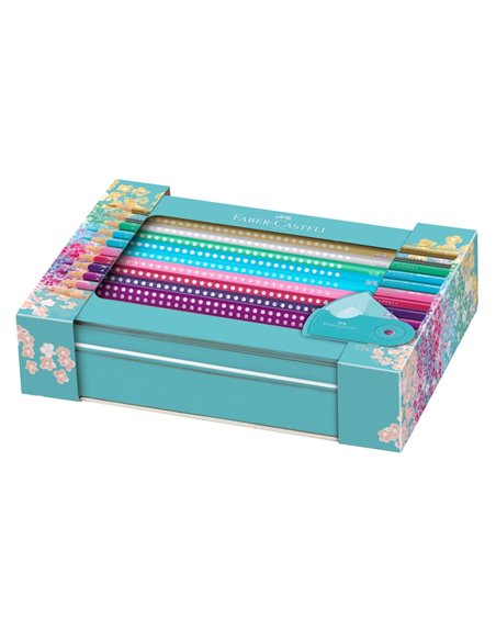 Set cadou FABER-CASTELL FC201641, 20 creioane colorate sparkle + ascutitoare sleeve mini