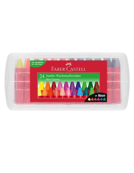 Creioane cerate 24 culori jumbo cutie plastic Faber-Castell Creioane cerate 24 culori jumbo cutie plastic Faber-Castell