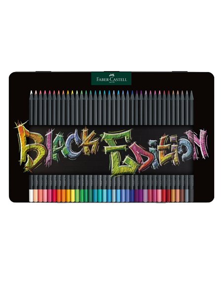 Creioane colorate FABER-CASTELL FC116437 in cutie din metal, 36 culori, Black Edition