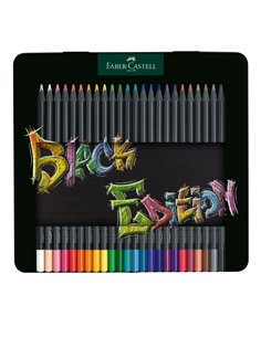 Creioane colorate FABER-CASTELL FC116425 in cutie din metal, 24 culori, Black Edition