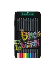 Creioane colorate FABER-CASTELL FC116413 in cutie de metal, 12 culori, Black Edition