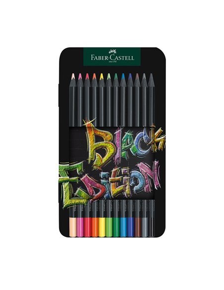Creioane colorate FABER-CASTELL FC116413 in cutie de metal, 12 culori, Black Edition