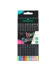 Creioane colorate FABER-CASTELL FC116410, 12 culori pastel+neon, Black edition