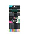 Creioane colorate FABER-CASTELL FC116410, 12 culori pastel+neon, Black edition