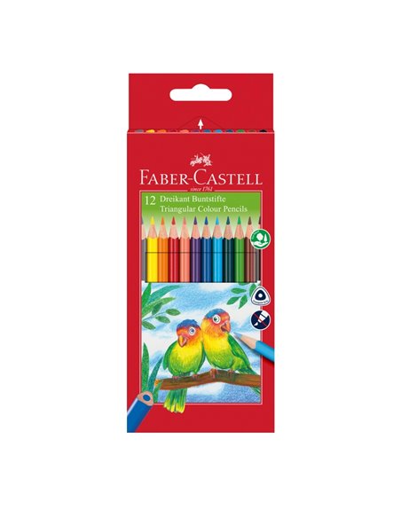 Creioane colorate triunghiulare FABER-CASTELL FC120523, 12 culori + ascutitoare