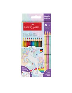 Set promo creioane colorate FABER-CASTELL FC204542, 10+3 culori grip 2001, Unicorni