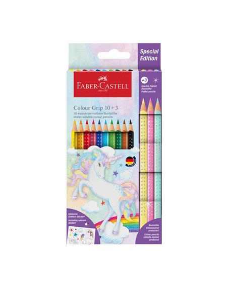 Set promo creioane colorate FABER-CASTELL FC204542, 10+3 culori grip 2001, Unicorni Set promo creioane colorate FABER-CASTELL FC204542, 10+3 culori grip 2001, Unicorni