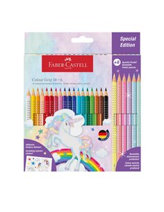Set promo creioane colorate FABER-CASTELL FC201543, 18+6 culori grip 2001, Unicorni 