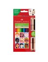 Creioane colorate 12+3 cr. bicolore piele children of the world faber-castell